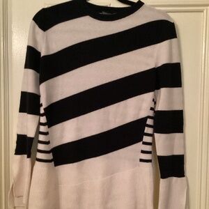 Alexander Mcqueen Blue and Off-White Stripe Asymmetric Sweater